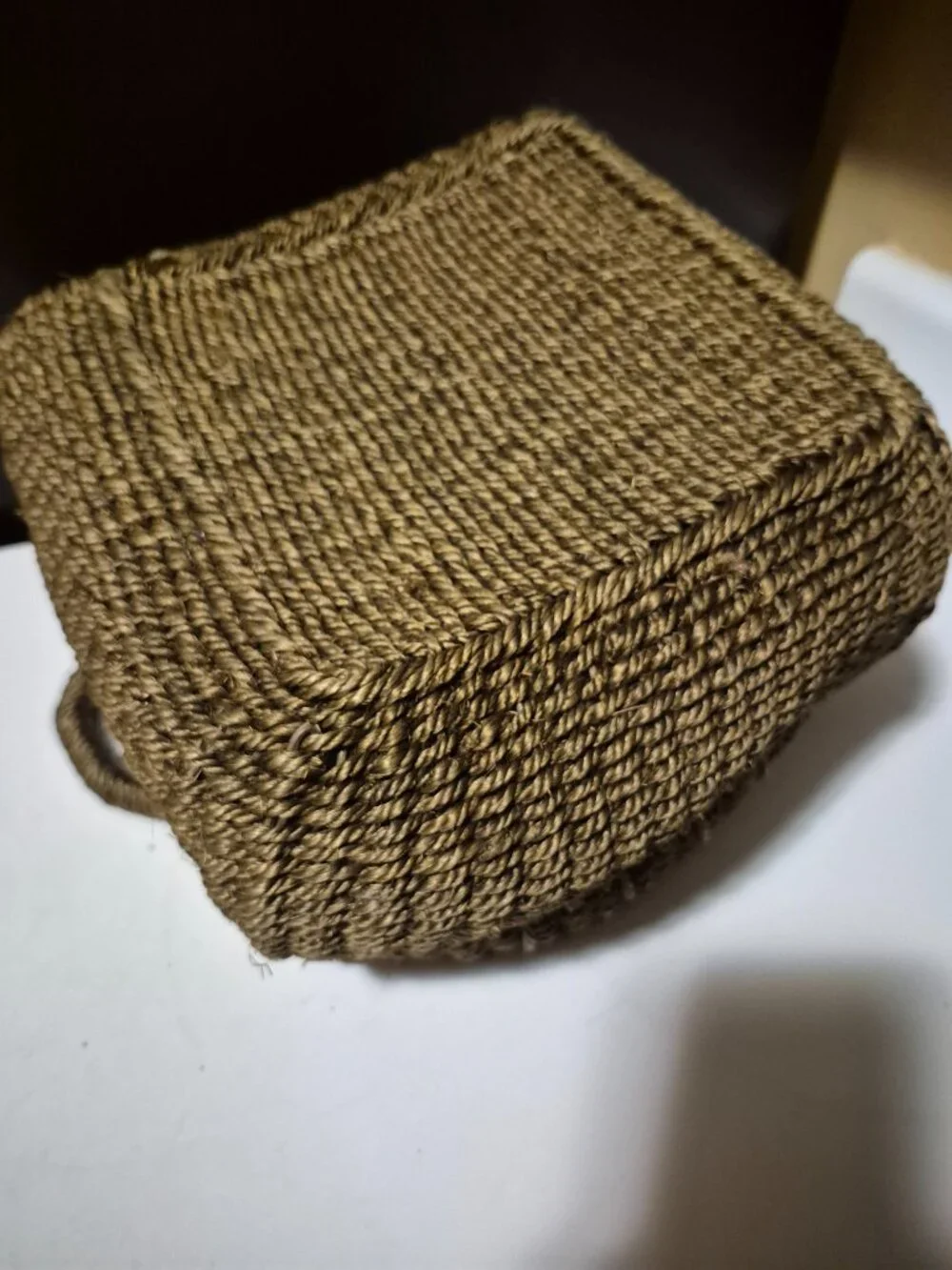 DARK BROWN RECTANGULAR HAND-WOVEN BASKET